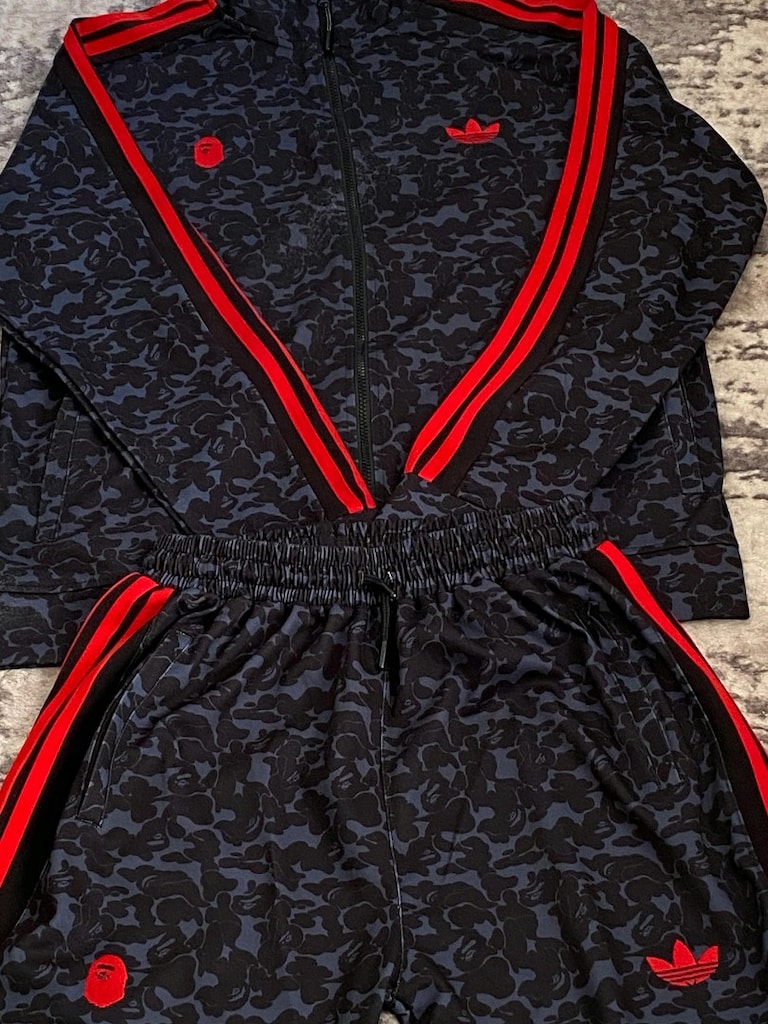 Adidas x BAPE Kamuflaj Desenli Kırmızı Detaylı Eşofman Takımı - 3