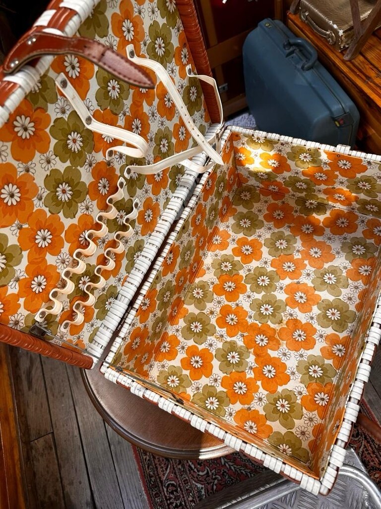 Retro Vintage Örgü Piknik Çantası / Ahşap Sandık - 10