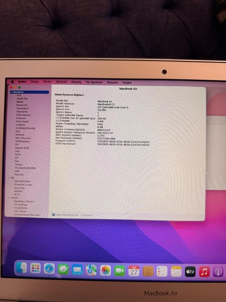 1 YIL GARANTİLİ MACBOOK AİR 2017 SIFIR AYARINDA PİL DEVİR SADECE 85 - 4