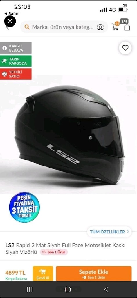 LS2 Rapid 2 Mat Siyah Full Face Motosiklet Kaskı - 4