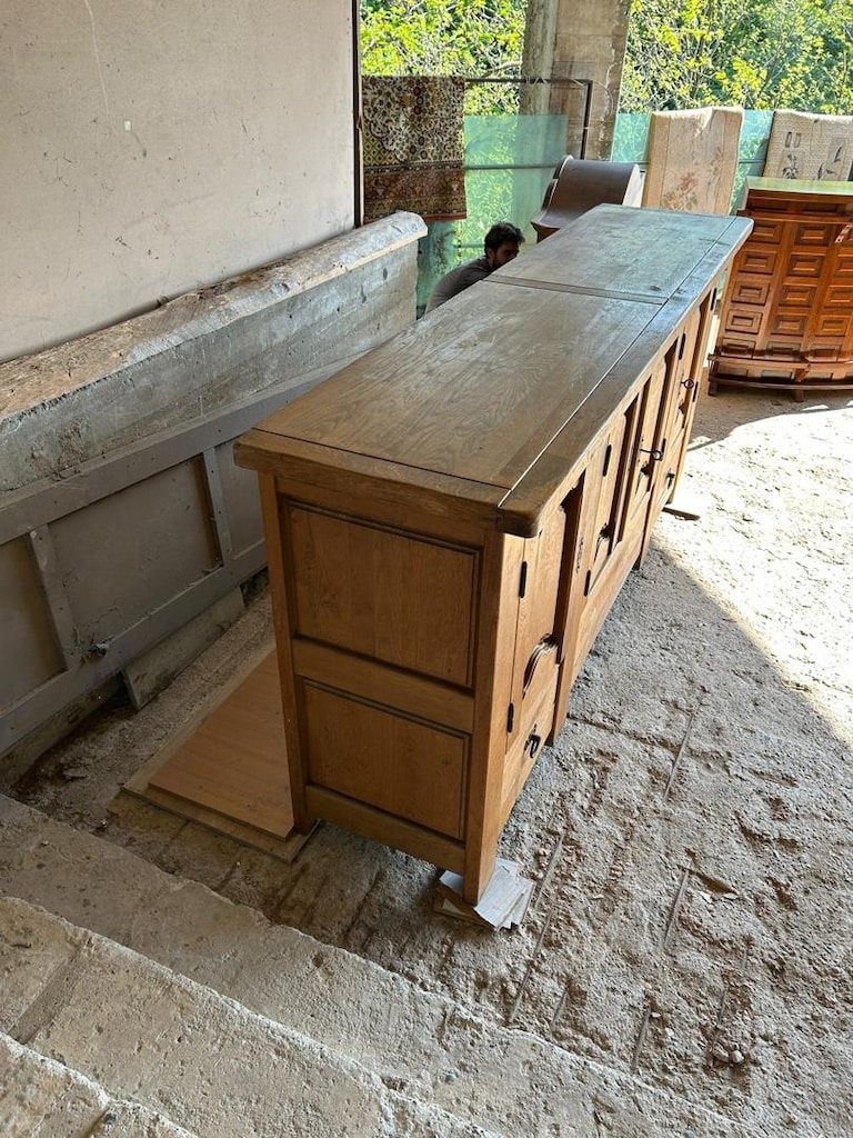 Fransız Masif Meşe Büfe 260cm Enfilade El Oyması - 12