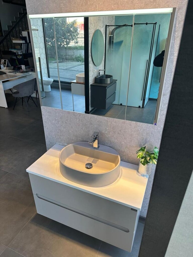 Smart 100 Çanaklı Kumsal Lake Banyo Mobilya Seti (Su Geçirmez Tezgah) - 4