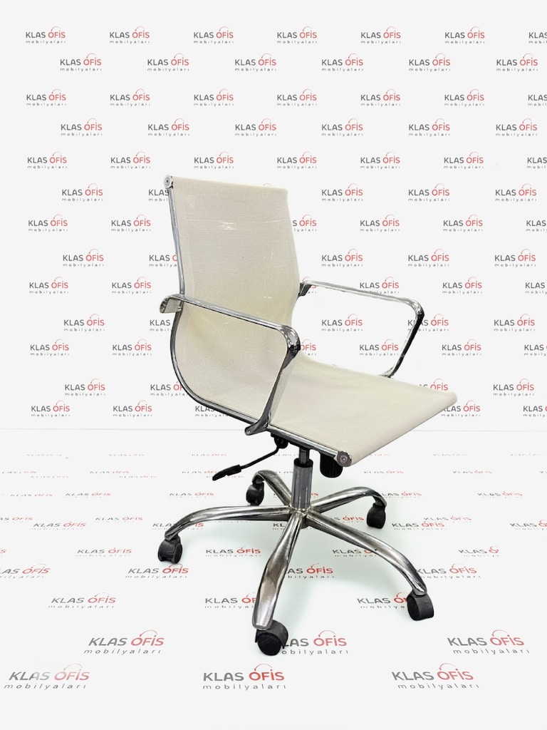 KLAS OFİS PENDİK BEYAZ FİLELİ KROM GERDİRME ÇALIŞMA KOLTUĞU - 2