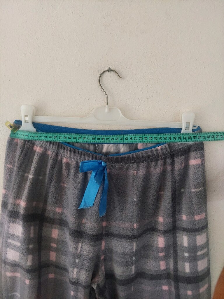 Bayan ekoseli beli lastikli peluş pijama - 7