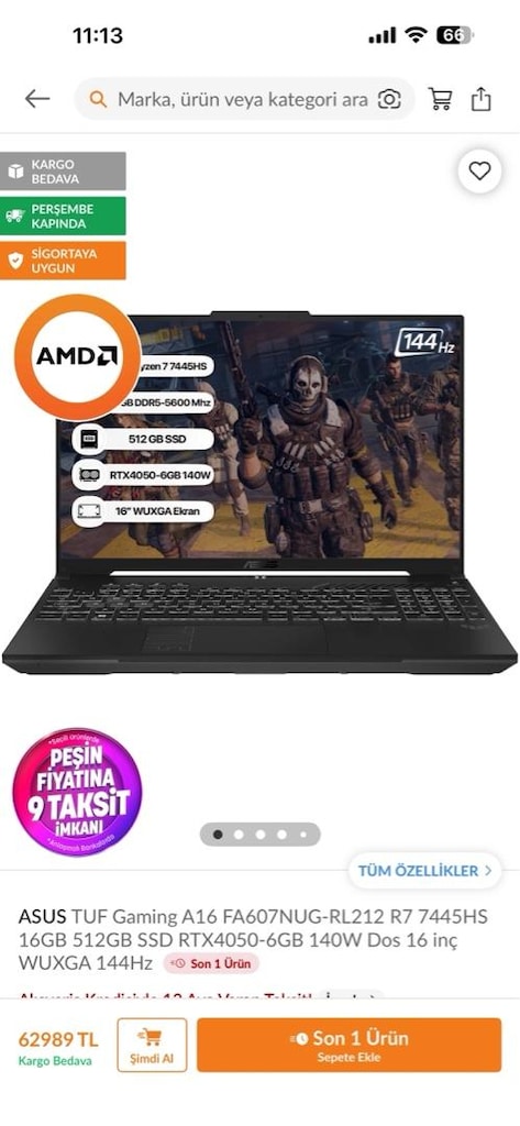 ASUS TUF Gaming A16 | Ryzen 7 7445HS | RTX 4050 6GB | 16GB RAM | 512GB - 3