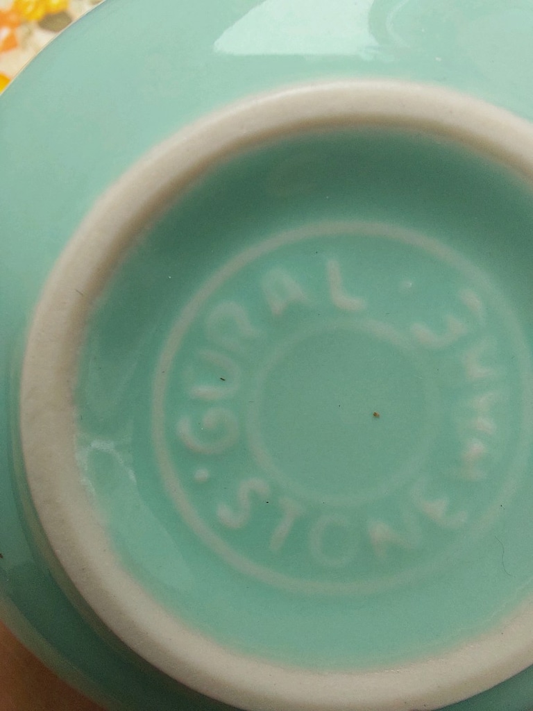 Vintage Güral stoneware porselen fincan. Vintage renk melamin tabak. - 7