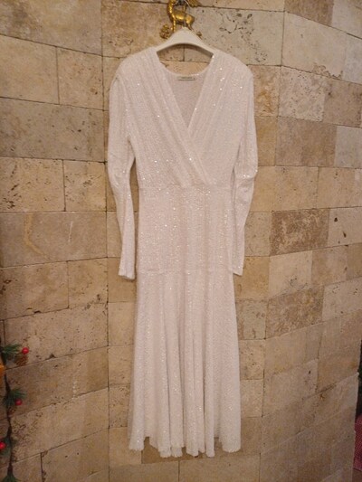 Nocturne marka vintage pullu uzun elbise