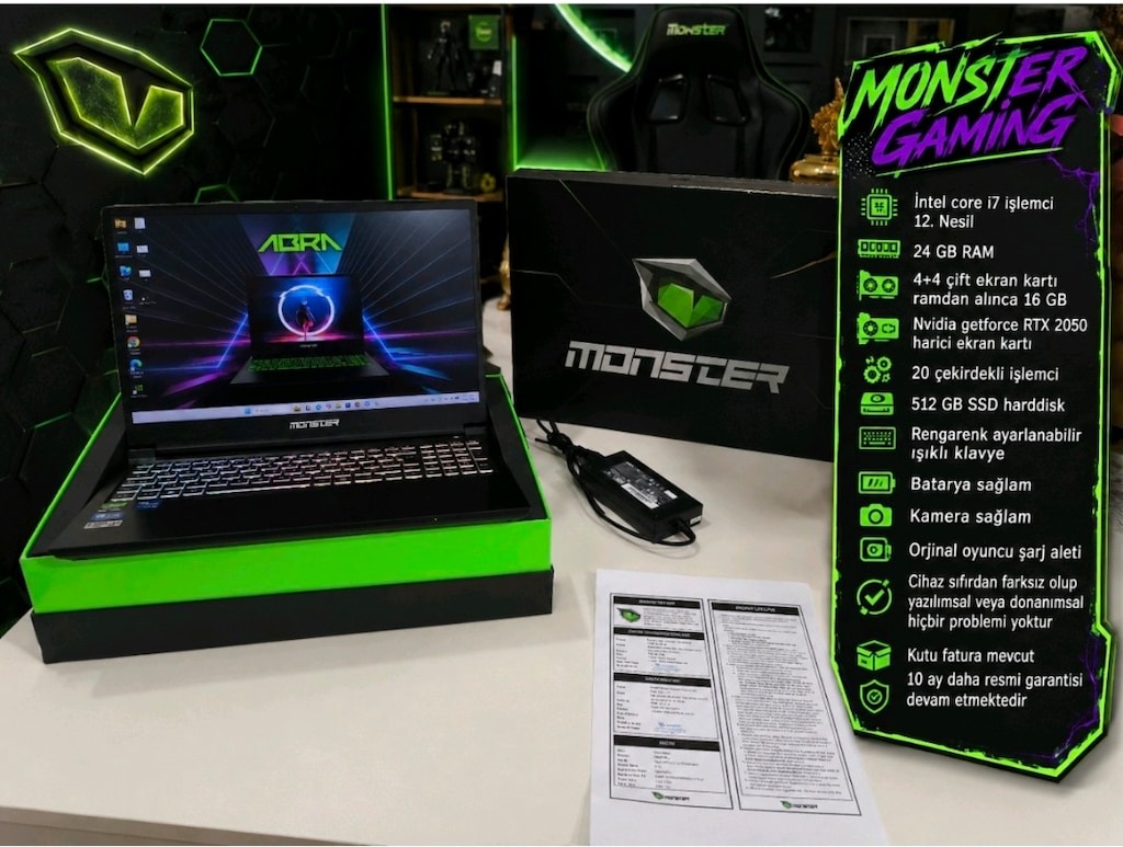 i7 12. Nesil Monster 24 GB RAM G@rantili oyun canavarı laptop