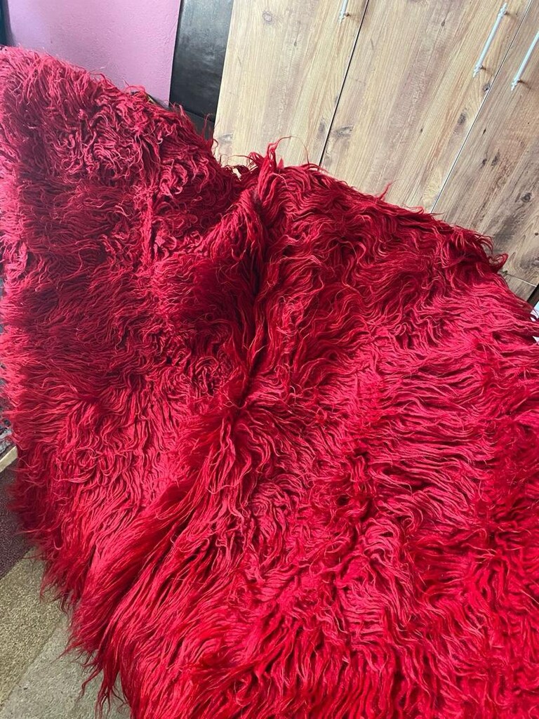 Nostaljik Canlı Kırmızı Yambol Battaniye / Peluş Koltuk Örtüsü - 2