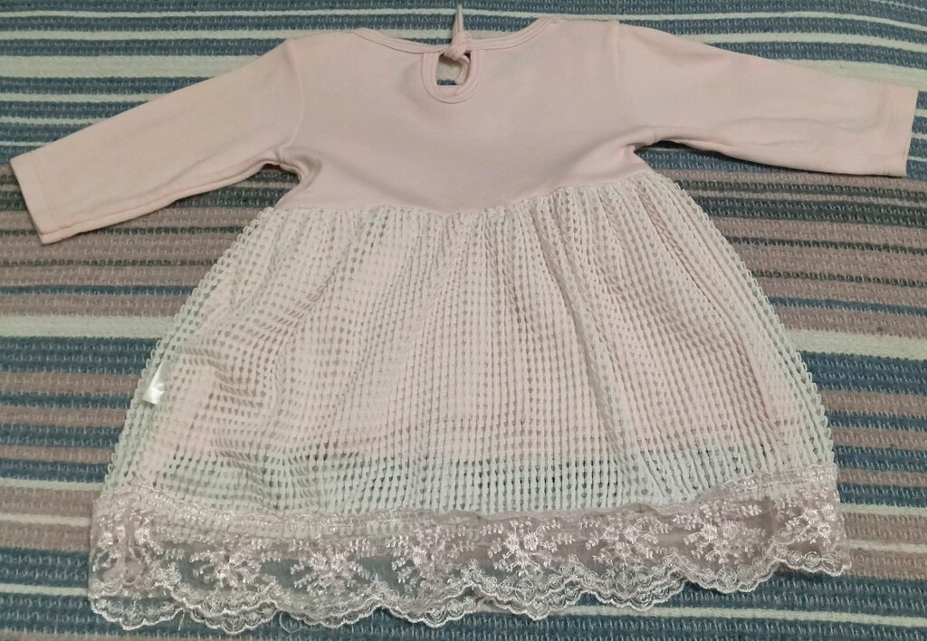 Pembe Beyaz Tüllü Güpürlü Bebek Elbise - 5