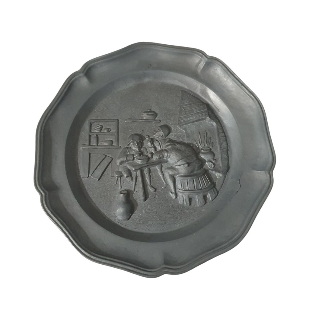Vintage Avrupa Zin Duvar Tabağı - 2