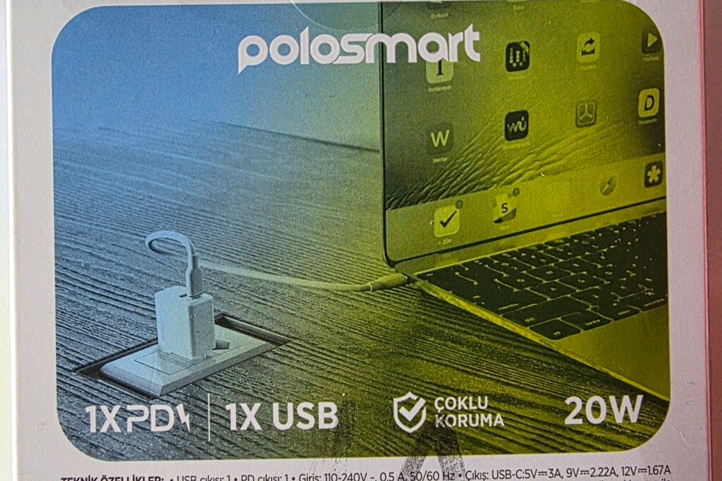 Polosmart PBS136 Hızlı 1 USB 1 PD Çıkışlı 20W Şarj Adaptörü Duvar Şarj - 13