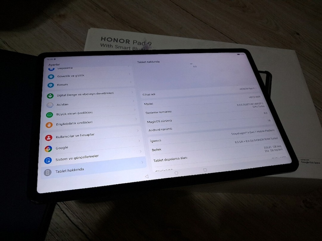 YURTİÇİ 256GB 8RAM 12.1İNÇ ORJİNAL TABLET HONOR PAD 9 - 6