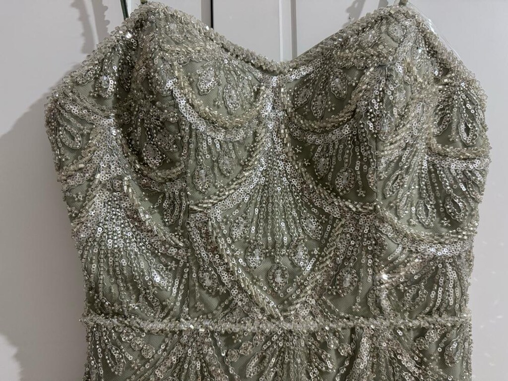 Mint Yeşili Taş İşlemeli Abiye Elbise - 2