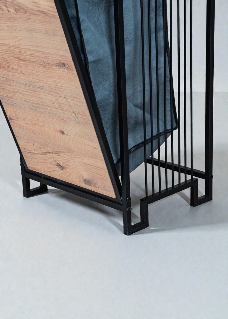 KİRLİ SEPETLİ BANYO DOLABI AHŞAP RAFLI METAL GÖVDELİ 4 RAFLI ORGANİZER - 8