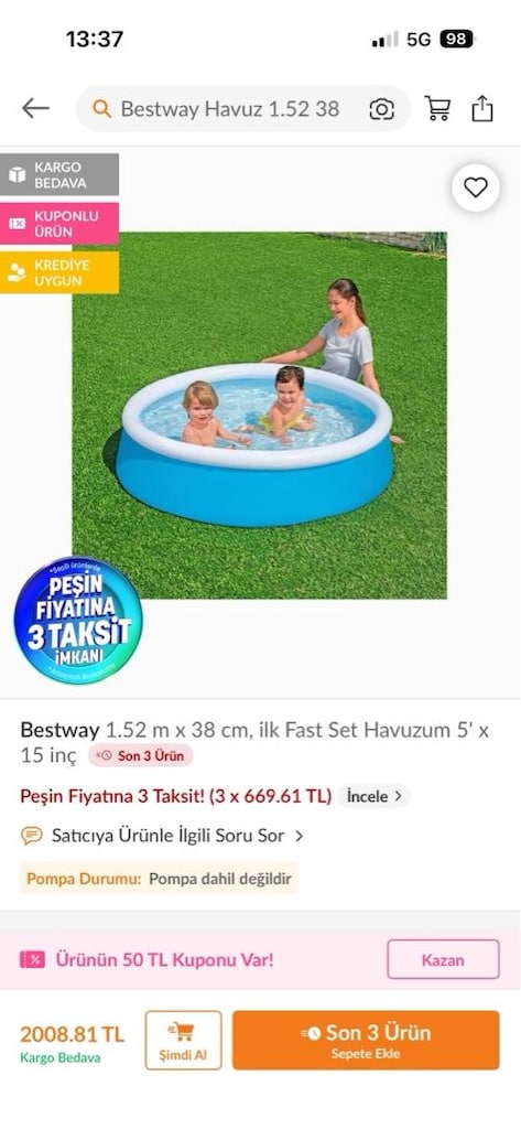 Bestway şişme havuz + Pompa