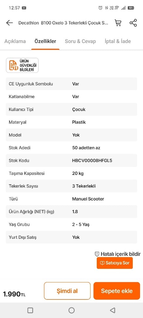 OXELO B1003 TEKERLEKLİ ÇOCUK SKOOTER İ - 7