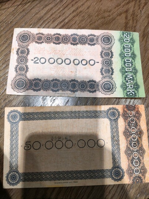 1923 Trier Notgeld Orijinal Banknot Seti | 20 ve 50 Milyon Mark Hipere