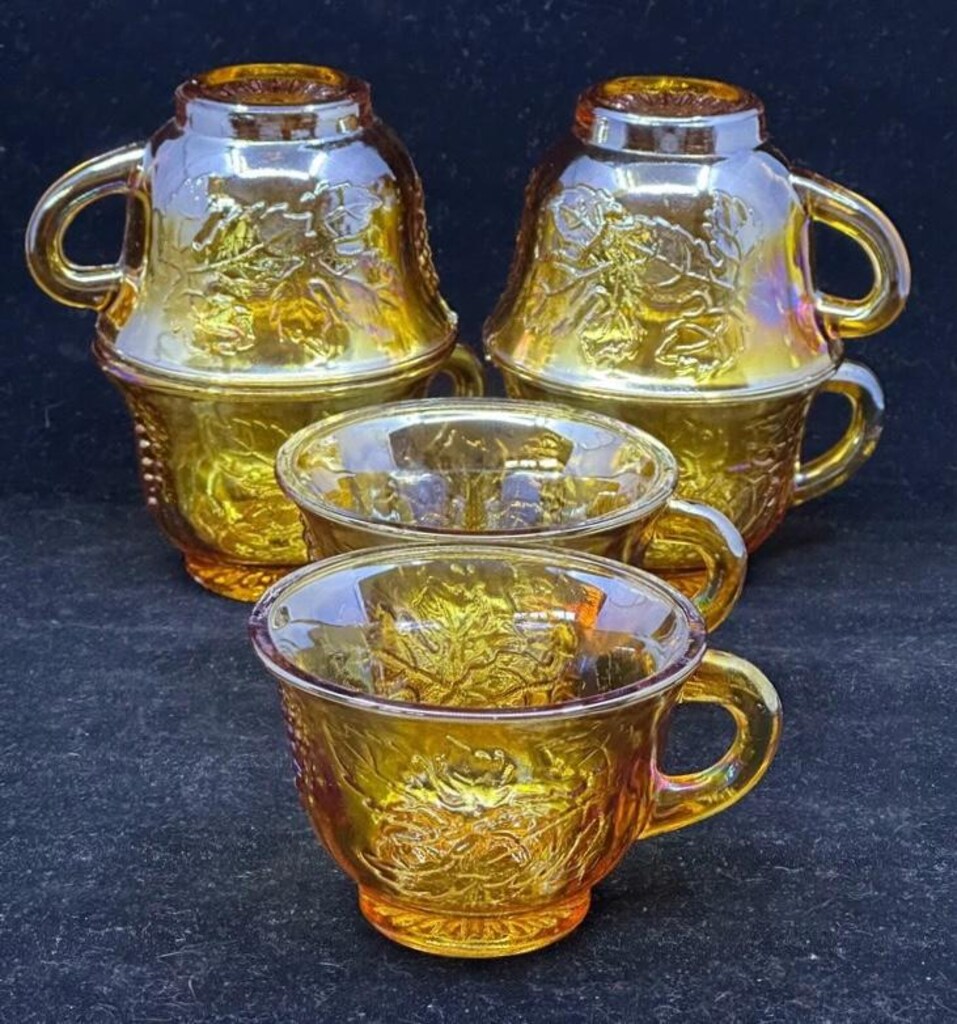 ANTİKA! CARNİVAL GLASS ( Karnaval Glass ) AMERİKAN Çay Fincan Takımı - 5
