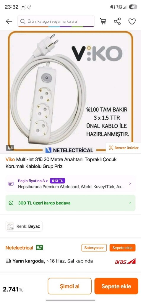 Viko 3 lü Priz 3x1.5 mm 20 mt. - 4