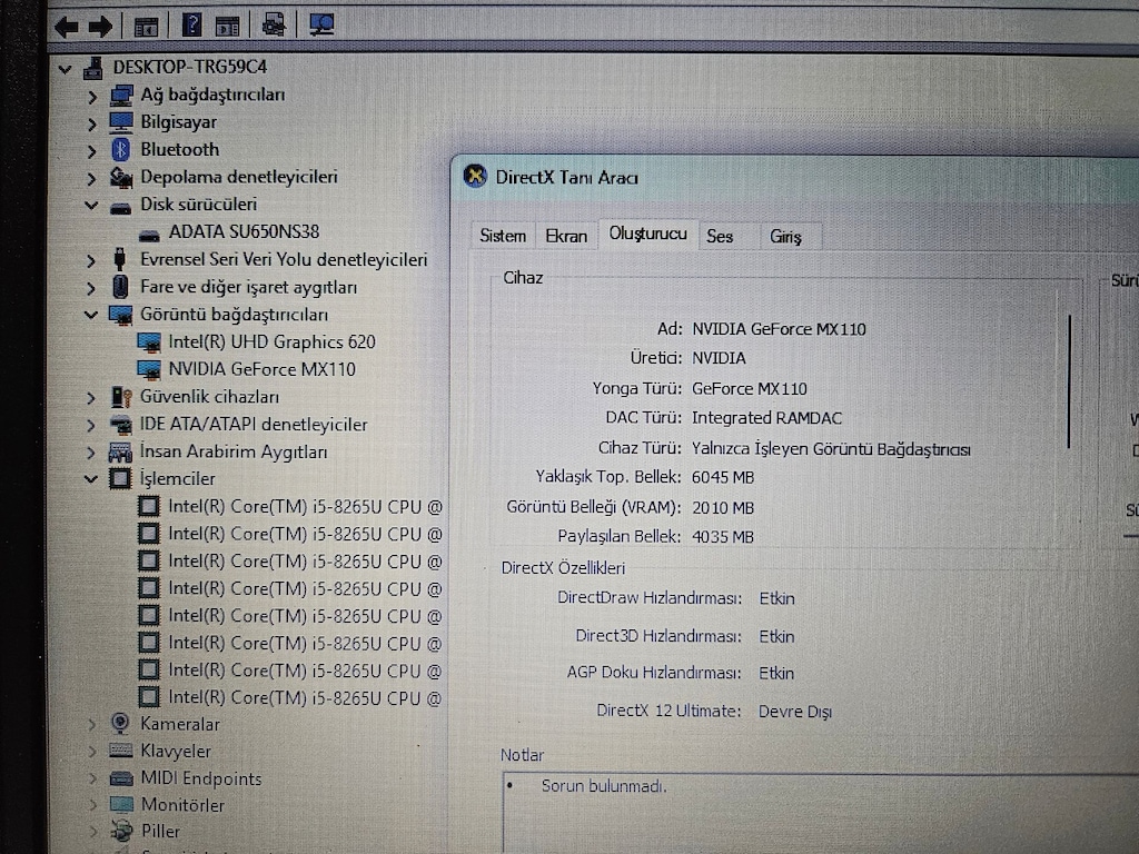 LENOVO İ5 8.NESİL + 8 GB RAM +SSDLİ+ NVİDİA MX110 2 GB - 8
