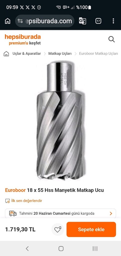 EUROBOOR MARKA MANYETİK MATKAP UCU 18X55MM - 2