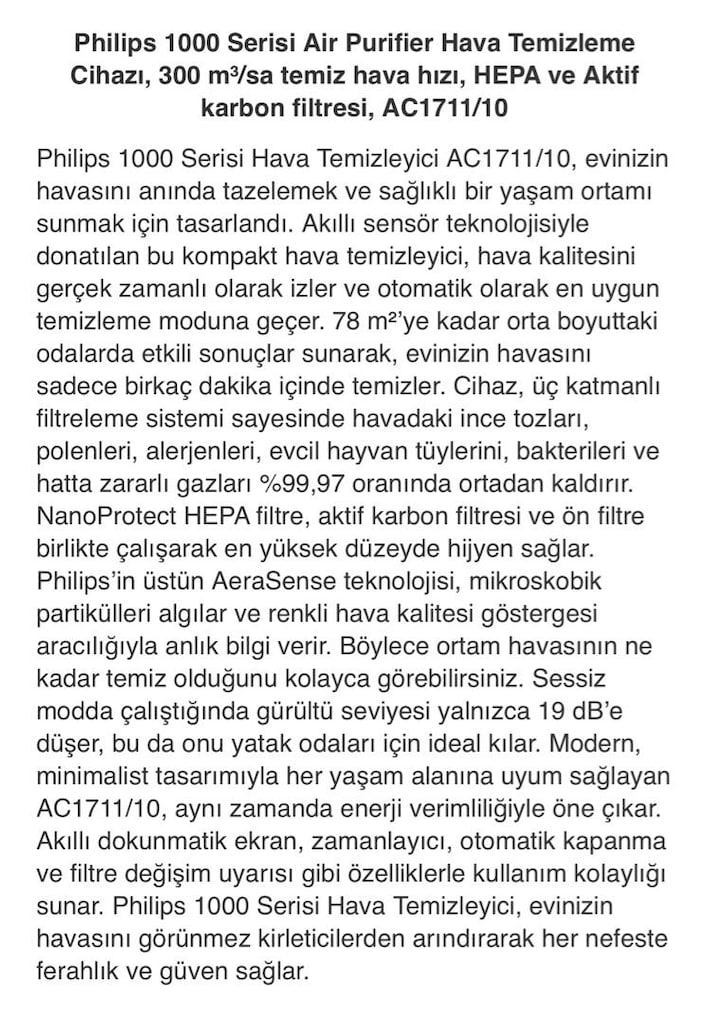 Philips 1000 Serisi Air Purifier Hava Temizleme CihazıAC1711/10 - 6