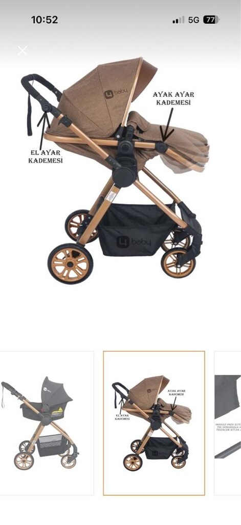 Babylux 3lü Siyah & Altın Bebek Arabası Seti 2yıl garantili - 4