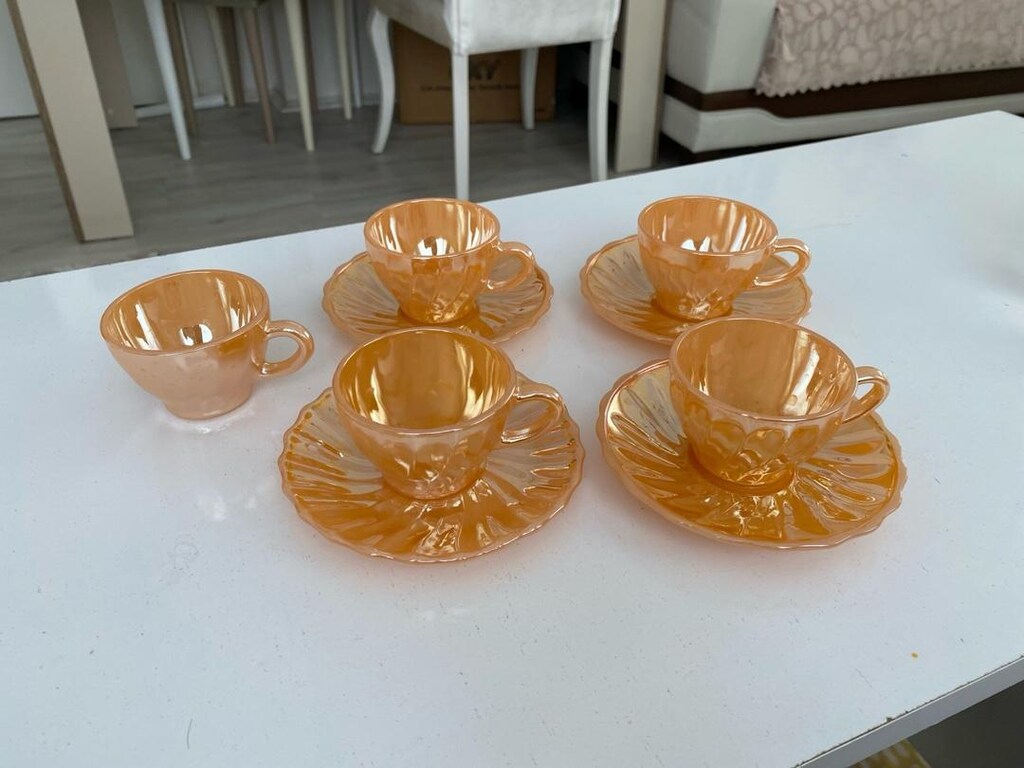 Nostaljik Sarı Kahve Fincanı 40 yıllık. 5 fincan 4 tabak - 3