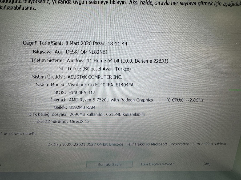 ASUS VİVOBOOK AMD RYZEN 5 İŞLEMCİ 8 GB RAM 512 M2SSD - 6