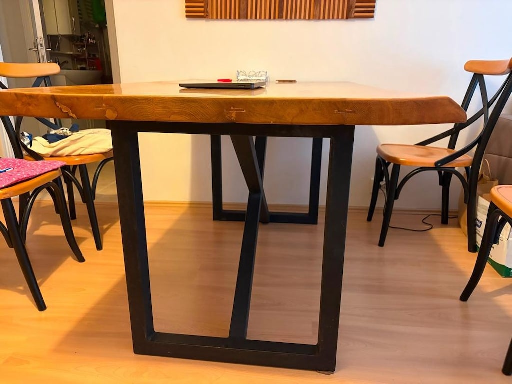 Masif Kayın Ağacı Yemek / Toplantı Masası 155x90 – Metal Ayaklı - 3