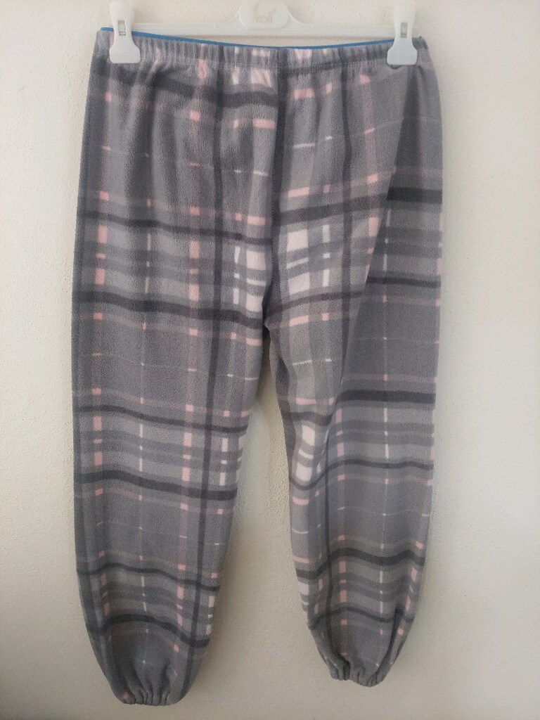 Bayan ekoseli beli lastikli peluş pijama - 2