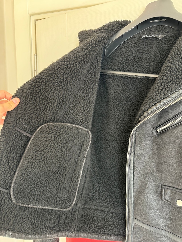 Zara Siyah Kuzu Yünü Astarlı Biker Ceket S Beden Hiç Kullanılmadı - 5