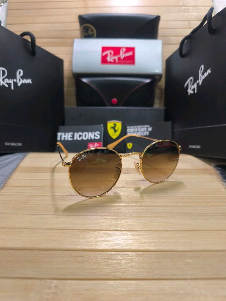 Ray-Ban Parlak Altın Yuvarlak unisex Güneş Gözlüğü orj.