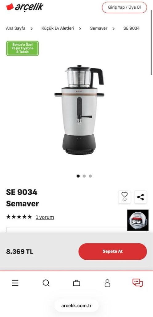 FATURALI ARÇELİK SE 9034 SEMAVER - 2