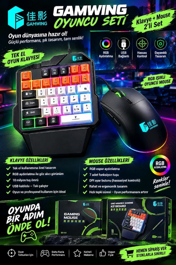 Gamwing Gaming Oyuncu Klavye ve Mause - 2