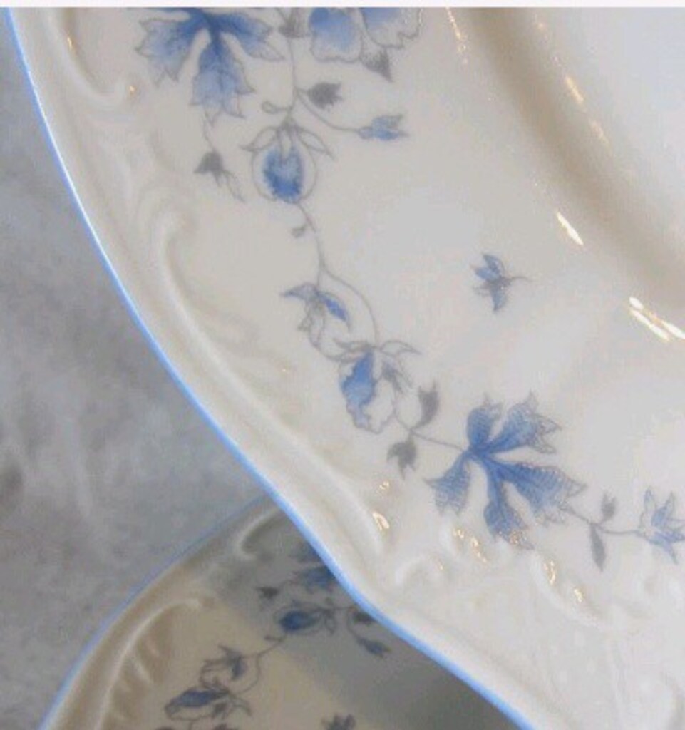 Bernadotte Çekoslovakya Mavi Gri Çiçek Desenli 24 cm Yemek Tabakları - - 3