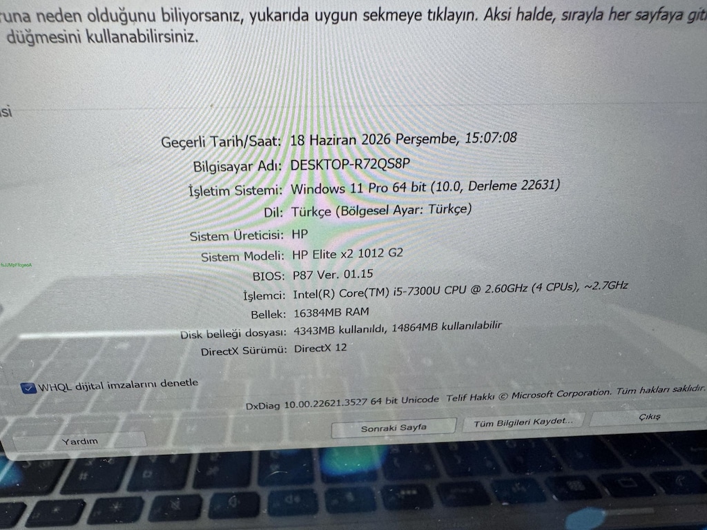 HP ELİT X2 İ5 7. NESİL 16 GB RAM 256 NVME DOKUNMATİK + KALEM - 8