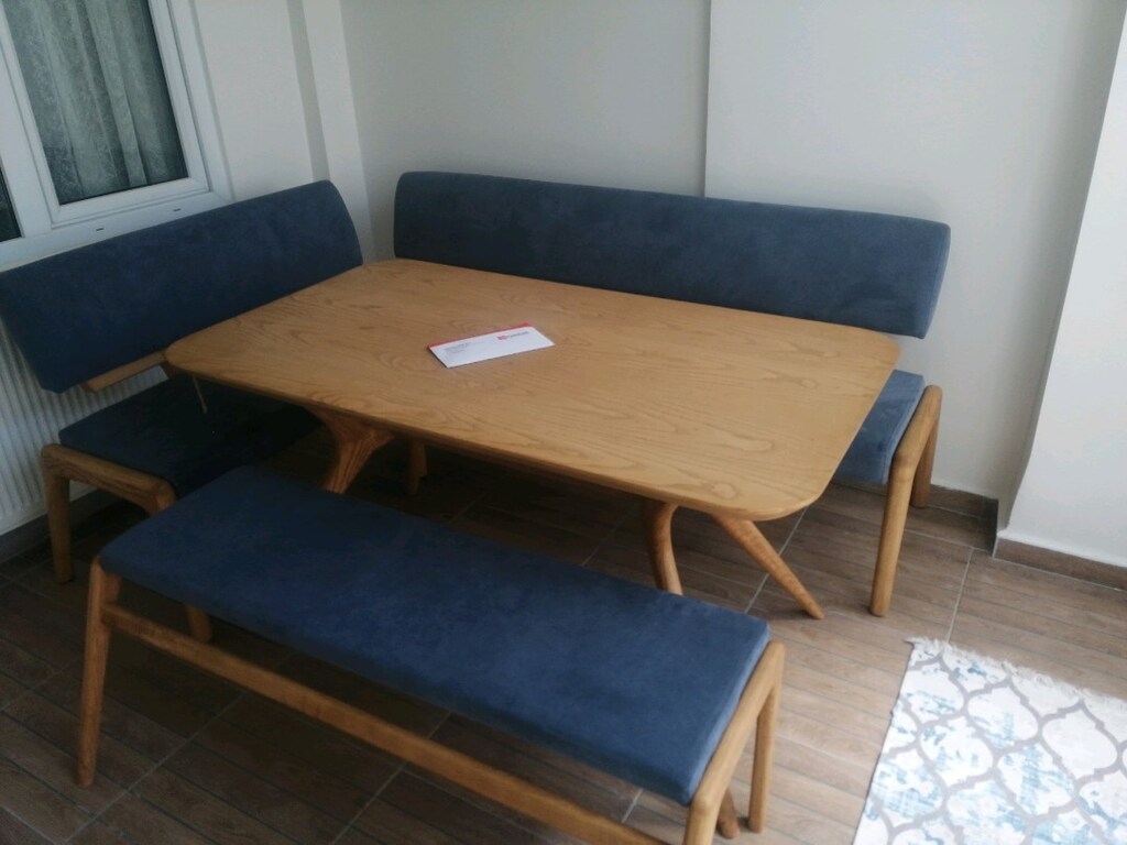 KELEBEK MOBİLYA AĞAÇ NATURAL MASA TAKIMI - 4
