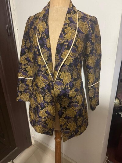 Kadın Vintage Esintili Brokar Çiçekli Ceket - Özel TasarımAltın sarısı