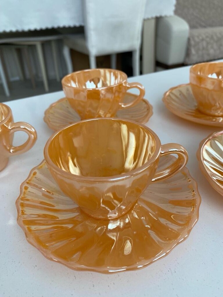 Nostaljik Sarı Kahve Fincanı 40 yıllık. 5 fincan 4 tabak - 4