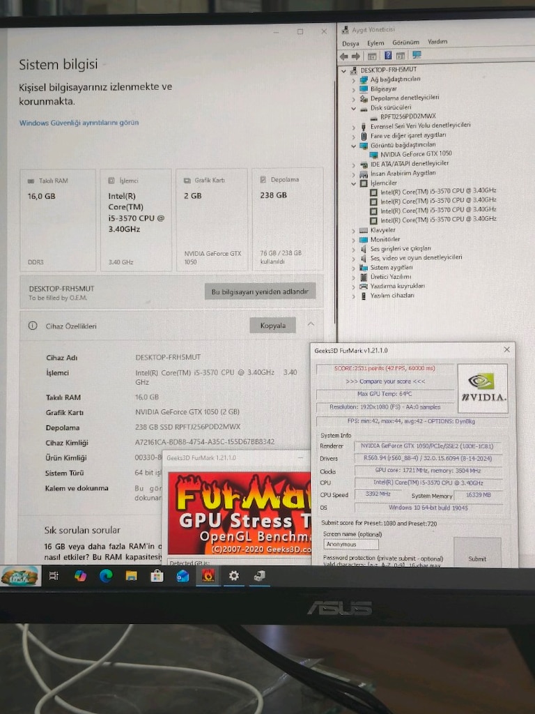 GTX 1050 İ5 3570 16GB RAM 256 M2SSD 400W OYUNCU KASASI - 7