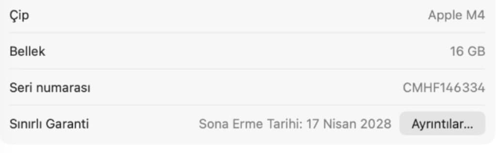 MacBook Air 13" M4 (16 GB / 256 GB) – 17 Nisan 2028 Apple Garantili - 2