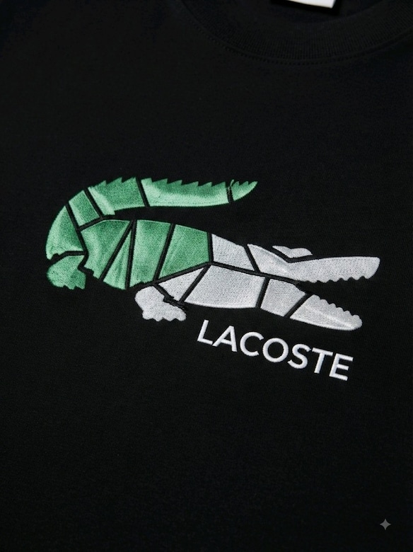 Lacoste Özel Tasarım Çok Renkli Timsah Logolu Siyah Tişört - - 2