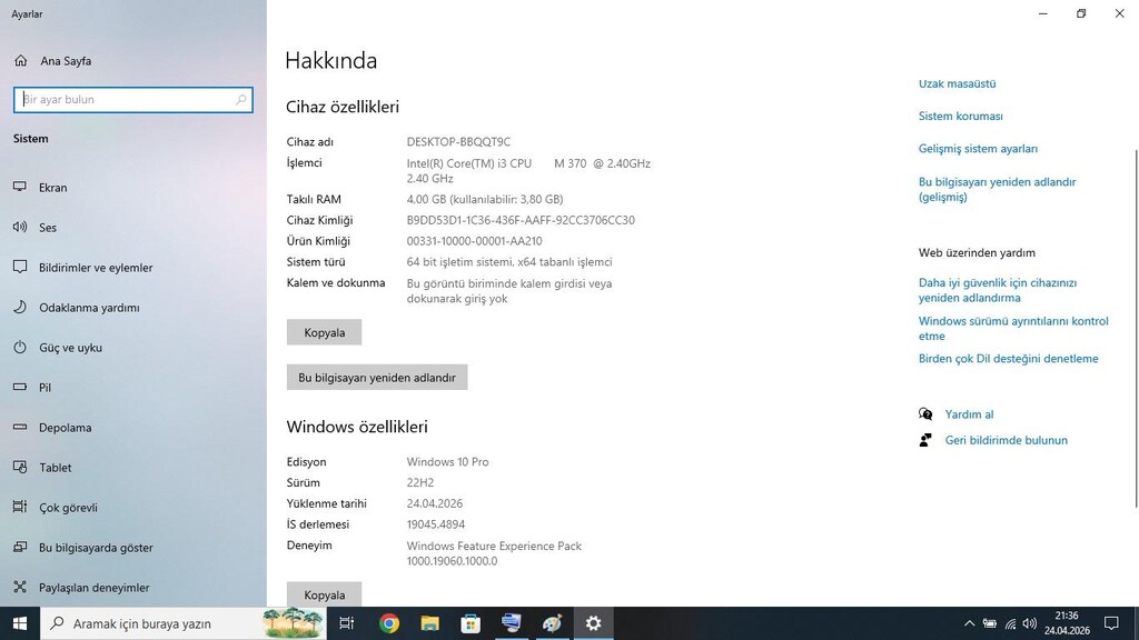 Toshiba i3 CPU - 4Gb Ram - 320Gb Hdd Dizüstü Bilgisayar - 5
