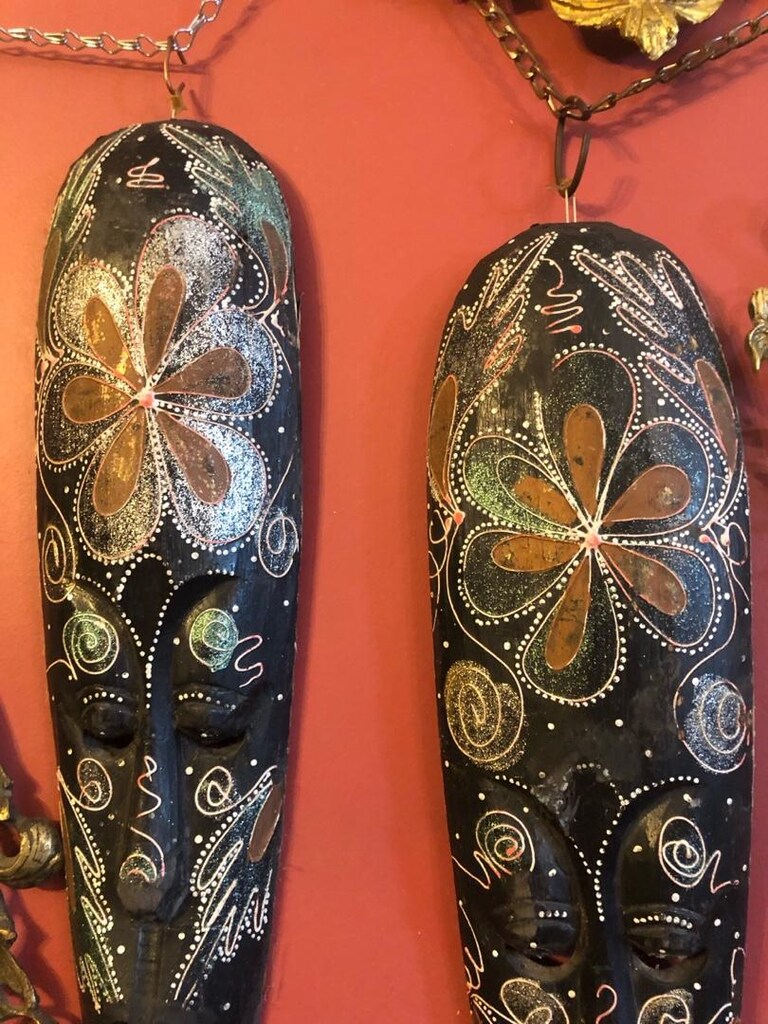 Dekoratif El Yapımı Oymalı Ahşap Mask, Duvar Süsü (2 Adet) - 3