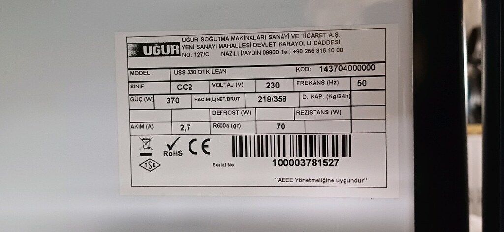 içecek dolabı uğur USS 330 DTK LEAN - 5