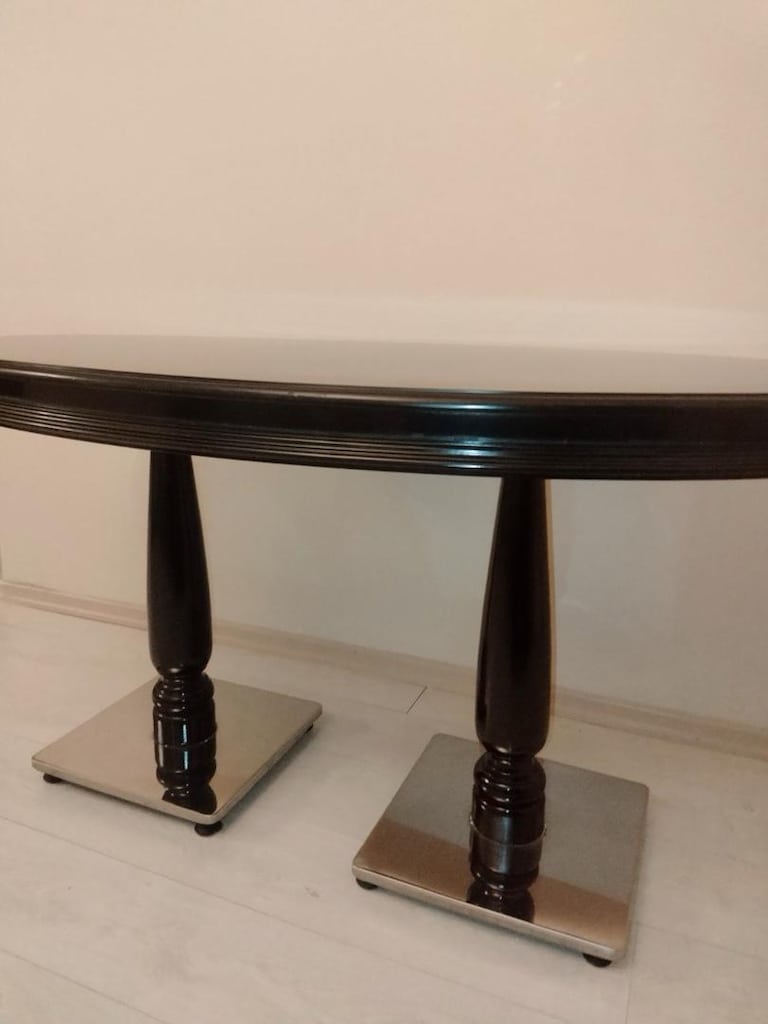 Siyah Ahşap Oval Masa Ve 2 Kadife Koltuk Lüx Masa - 12