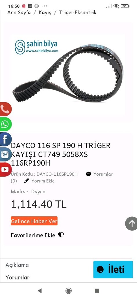 KayışTriger EksantrikDAYCO 116 SP 190 H TRİGER KAYIŞI CT749 5 - 5