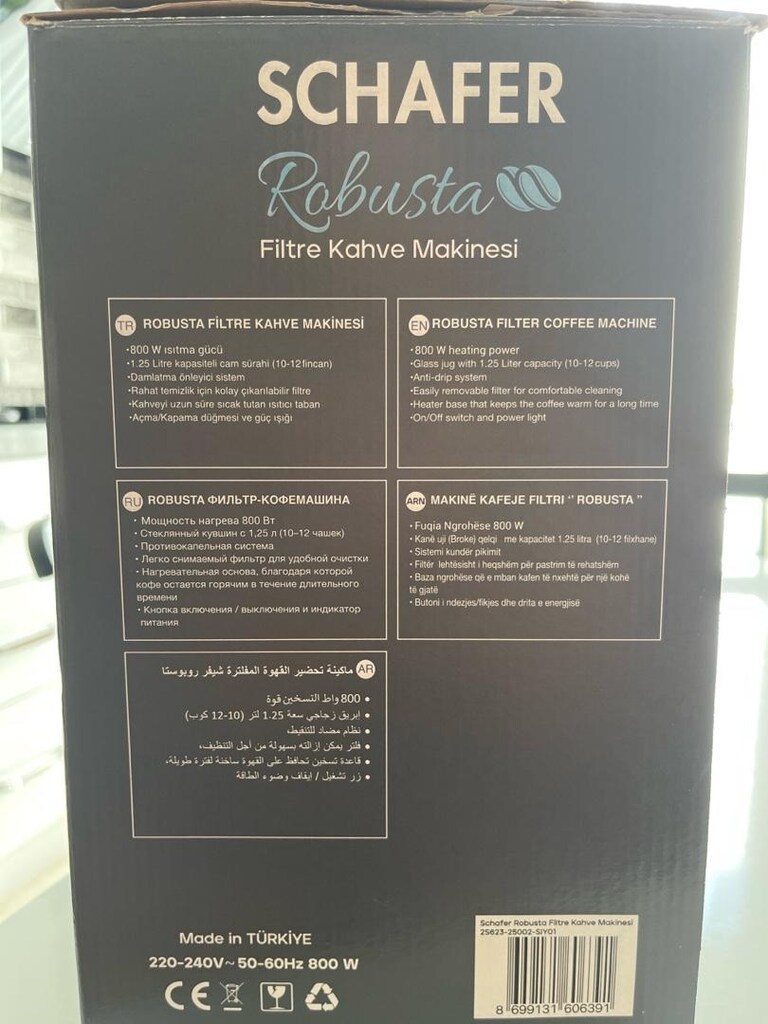 Schafer Robusta Filtre Kahve Makinesi | Hiç Kullanılmadı | Kutulu - 2